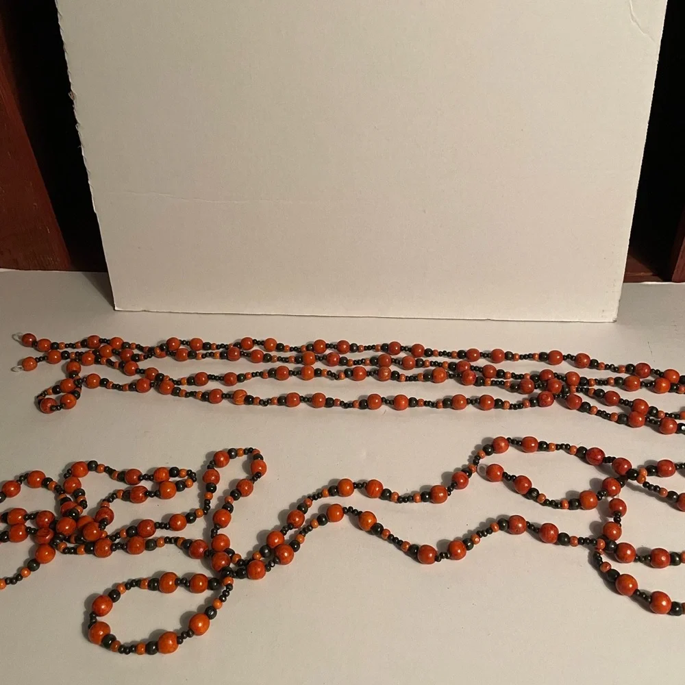 Bead Garlands for Decorating Tree/Tabletop/Mantel. Set of 2. Orange/Black